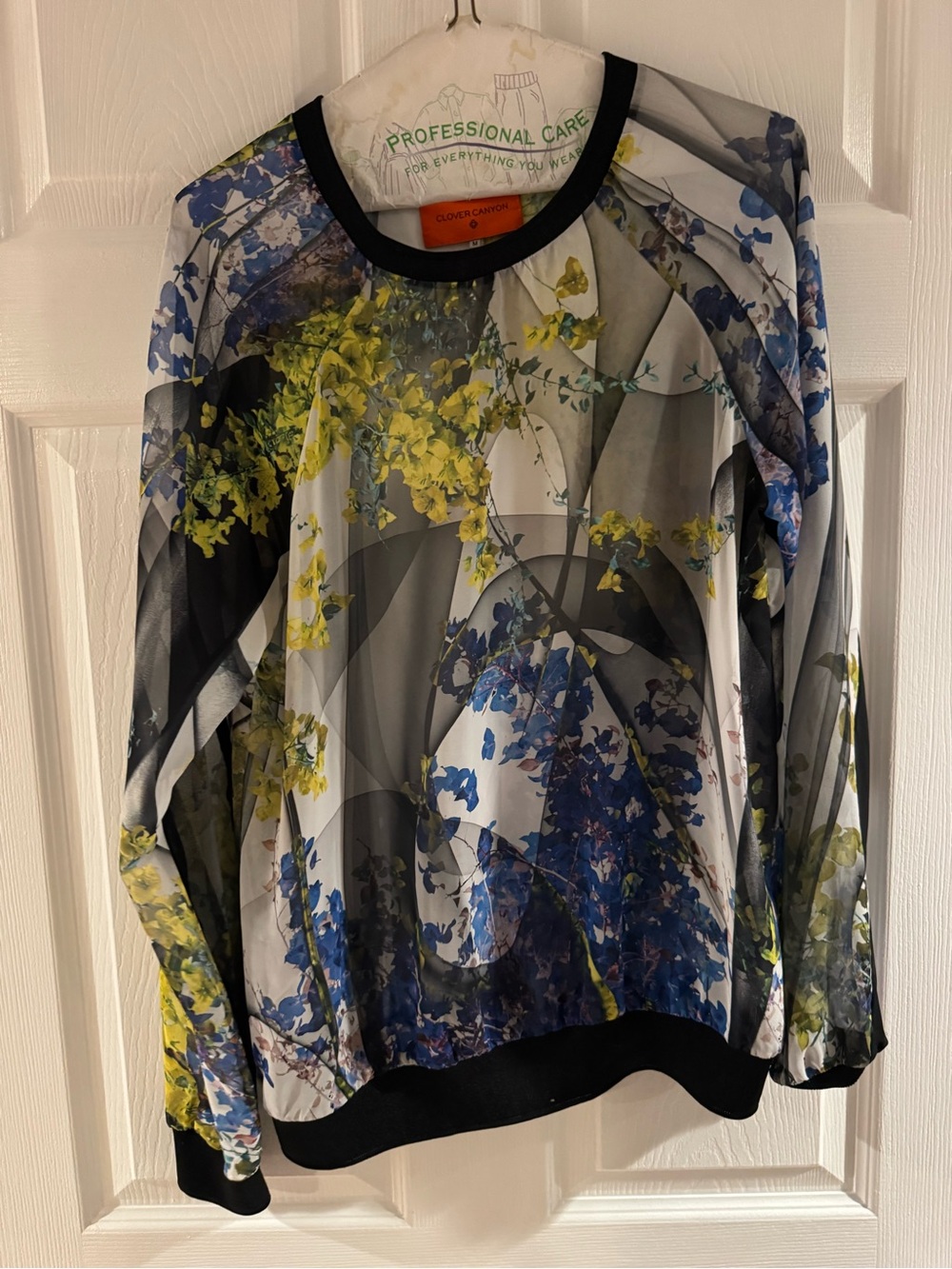 Clover Canyon Multicolor Floral-Print Long Sleeve Top — Blue, Yellow, Black